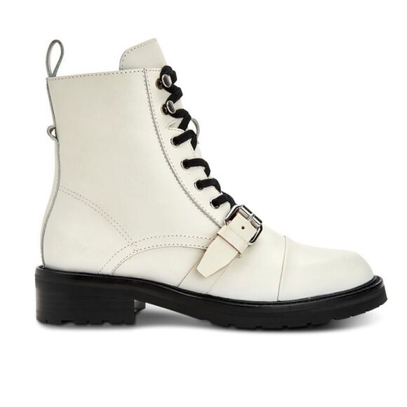 All Saints Donita Off White Leather Hiking Lace Up Combat Boots - Picture 4 of 16